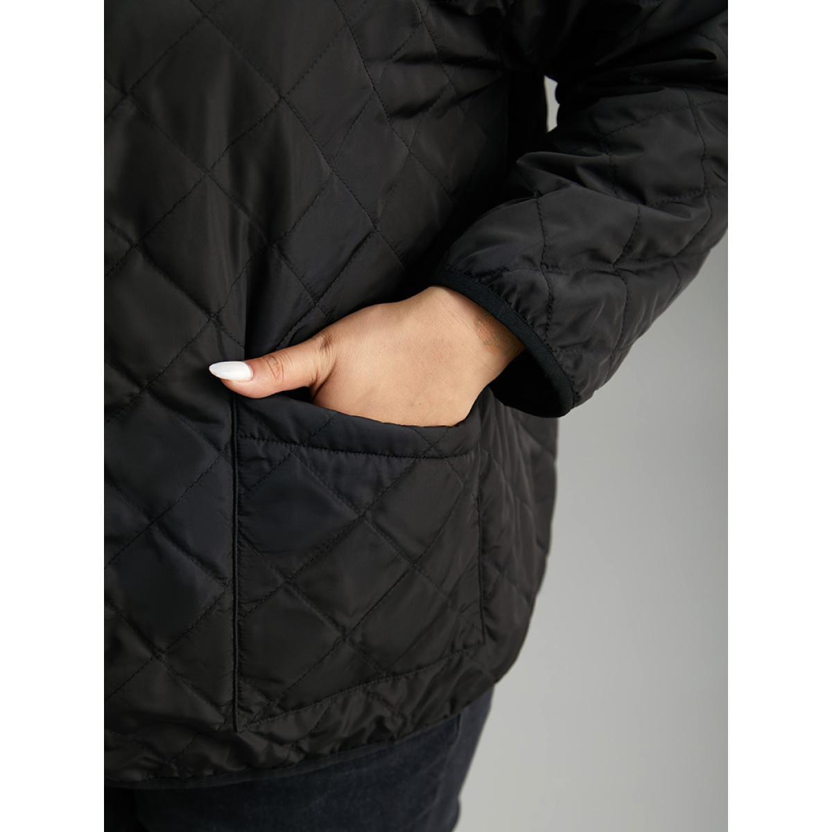 Plus Size Solid Button Through Pocket Jacket Women Black Texture Pocket Everyday Jackets BloomChic 26/4X Product Image