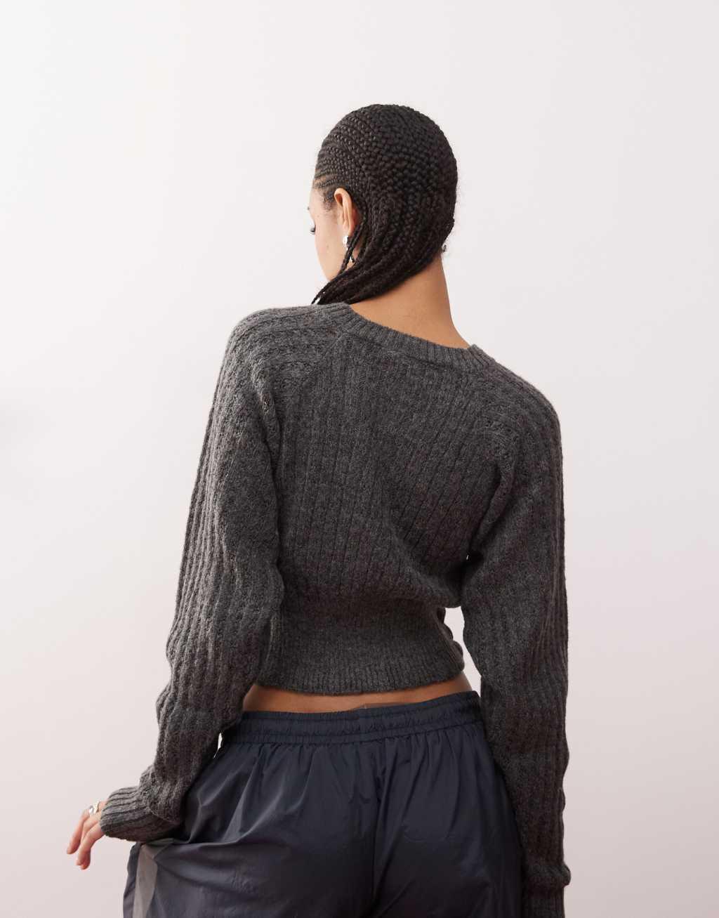 COLLUSION knit button-up cropped cardigan in gray Product Image