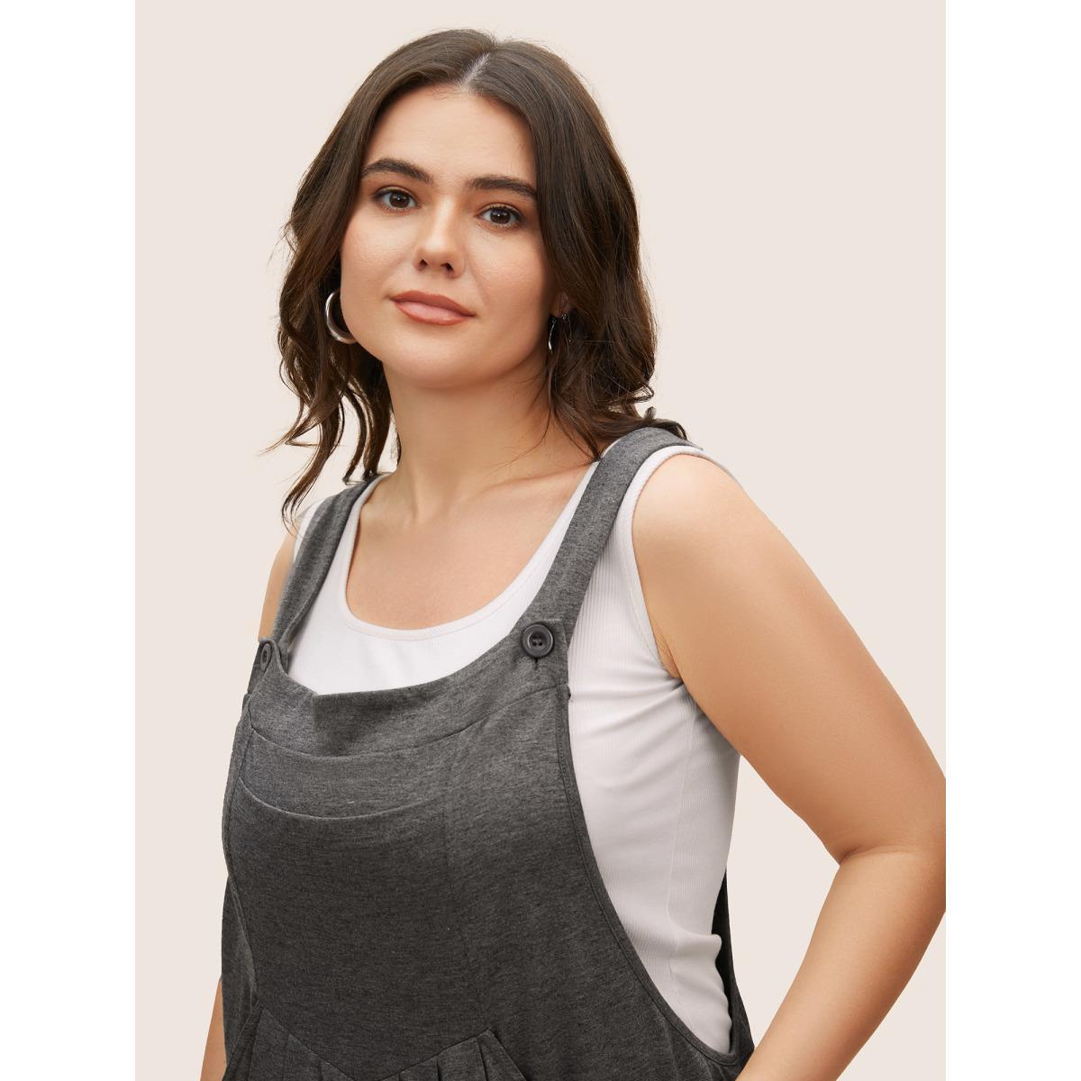 Plus Size DimGray Supersoft Essentials Solid Pleated Pocket Jumpsuit Women Casual Sleeveless Non Everyday Loose Jumpsuits BloomChic 28/5X Product Image