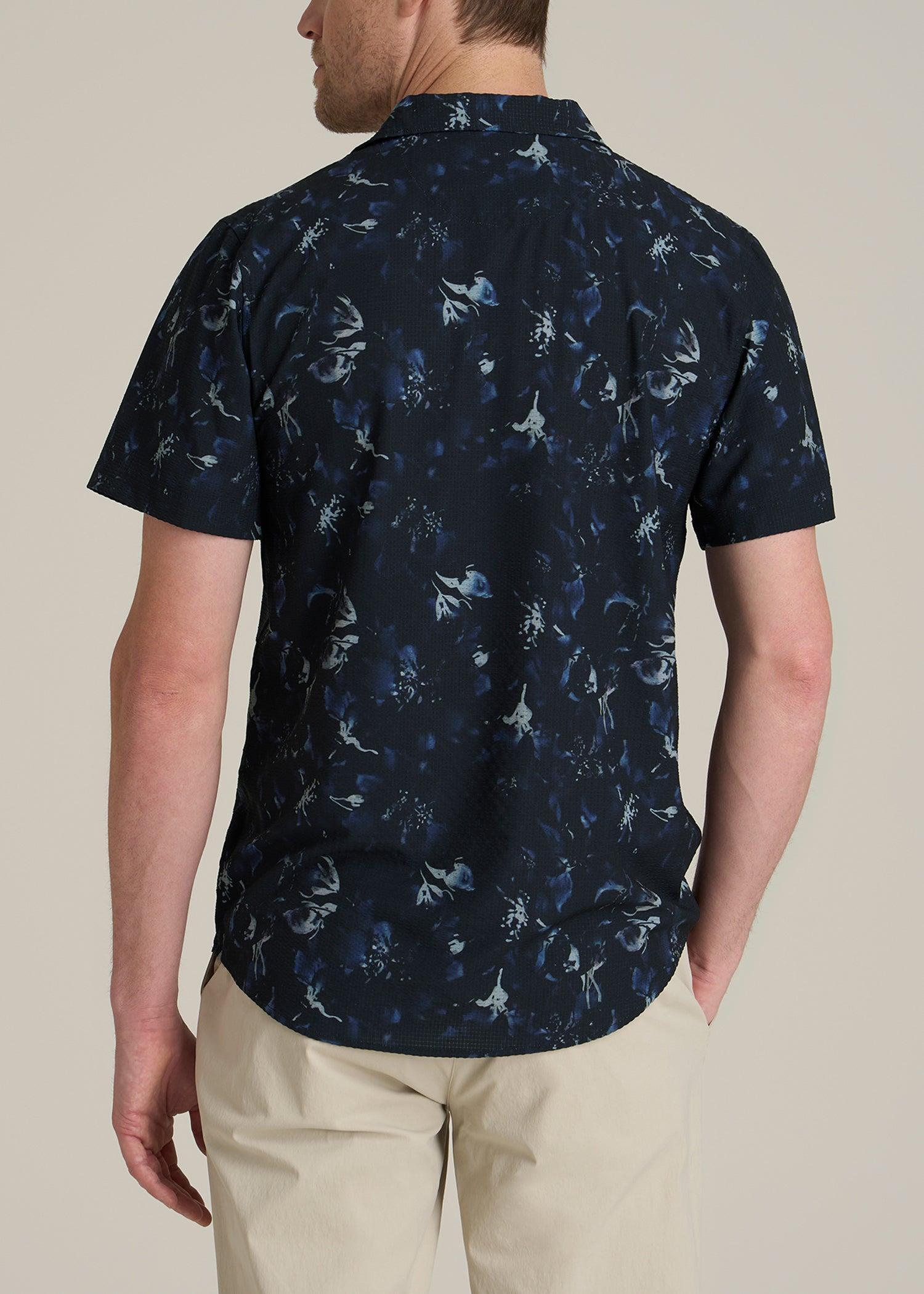 Coastal Perforated Tall Men's Polo Shirt in Black and Violet Floral Product Image