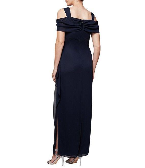 Alex Evenings Short Sleeve Cold Shoulder Cowl Neck Side Brooch Gown Product Image