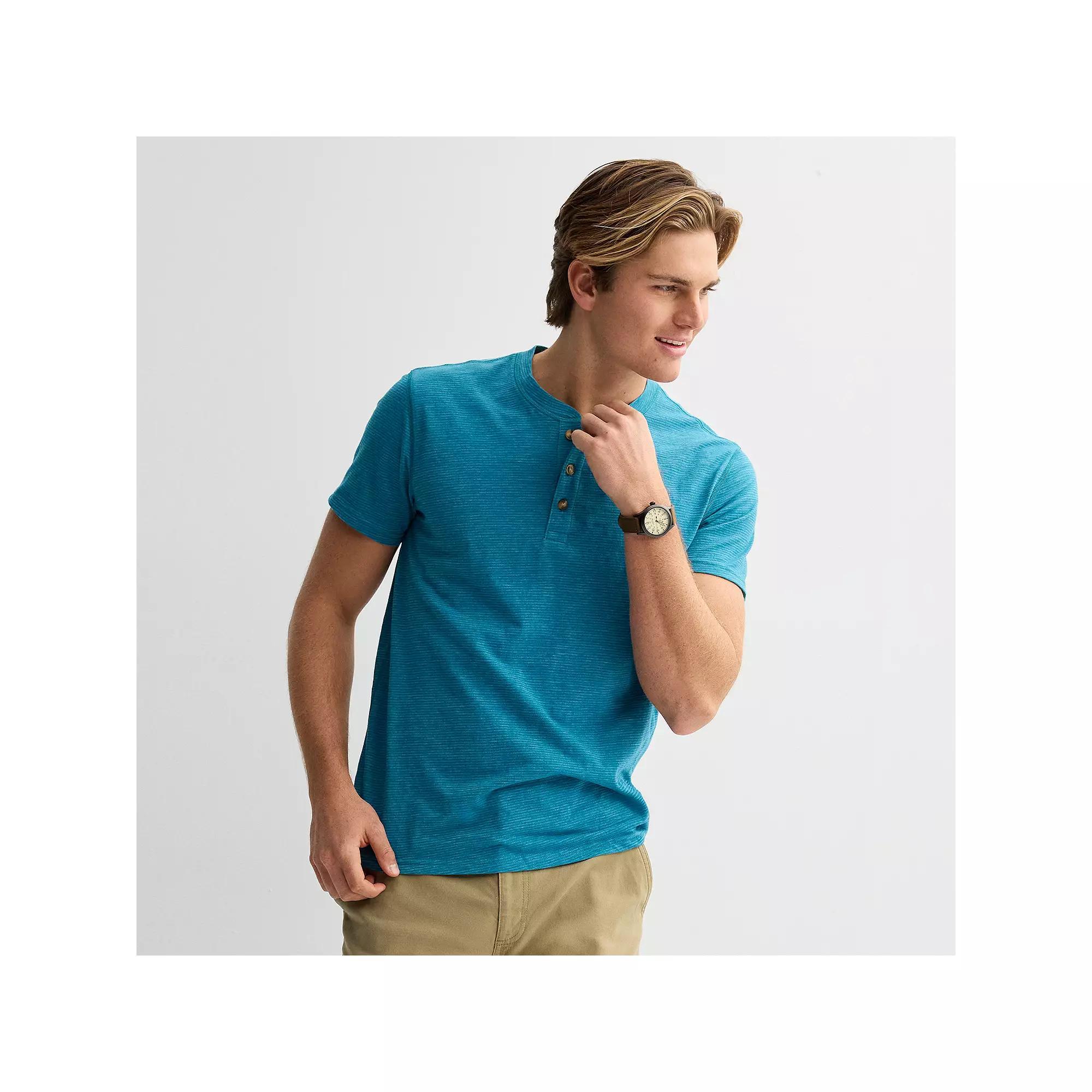 Men's Sonoma Goods For Life® Essential Short Sleeve Striped Henley T-Shirt, Size: Small, Blue Stripe Product Image