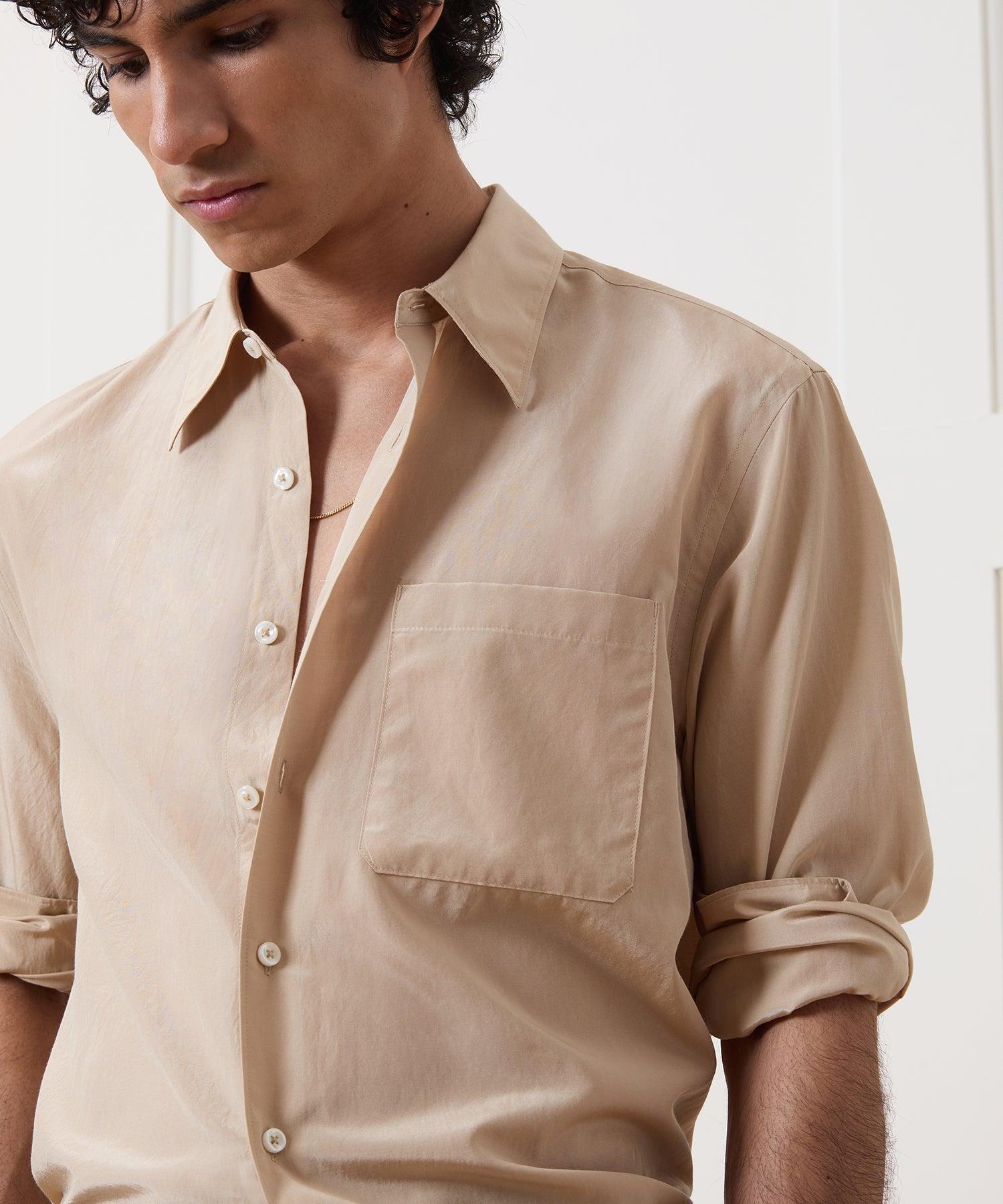 Relaxed Silk-Cotton Point Collar Shirt Product Image