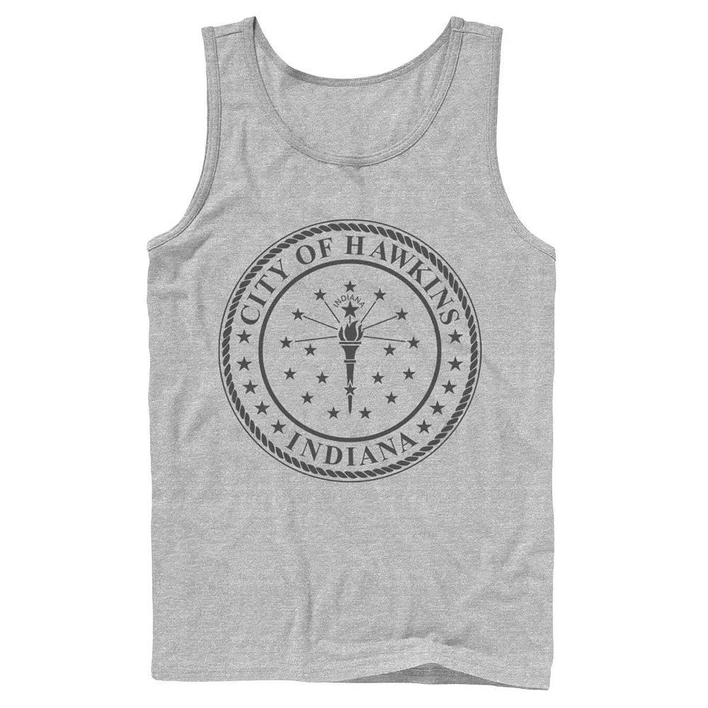 Men's Netflix Stranger Things City Of Hawkins Indiana Seal Tank Top, Size: Large, Athletic Grey Product Image