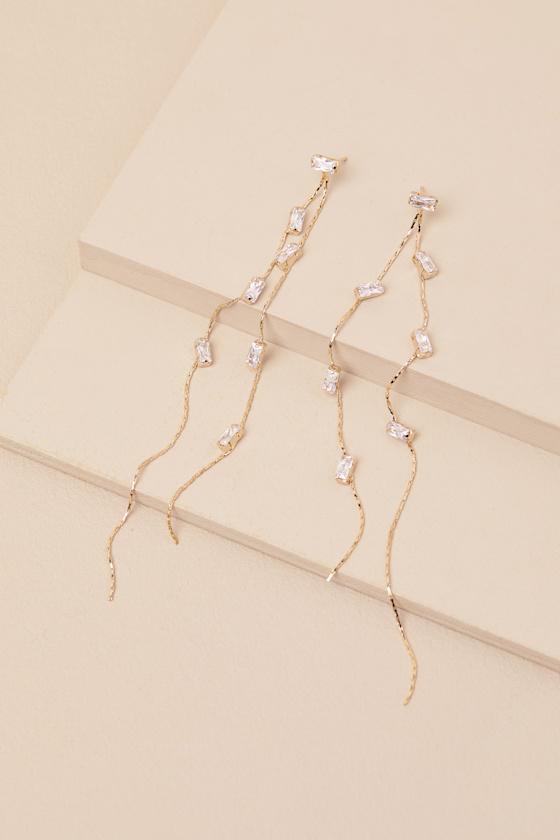 Rhalia Gold Chain Rhinestone Duster Earrings Product Image