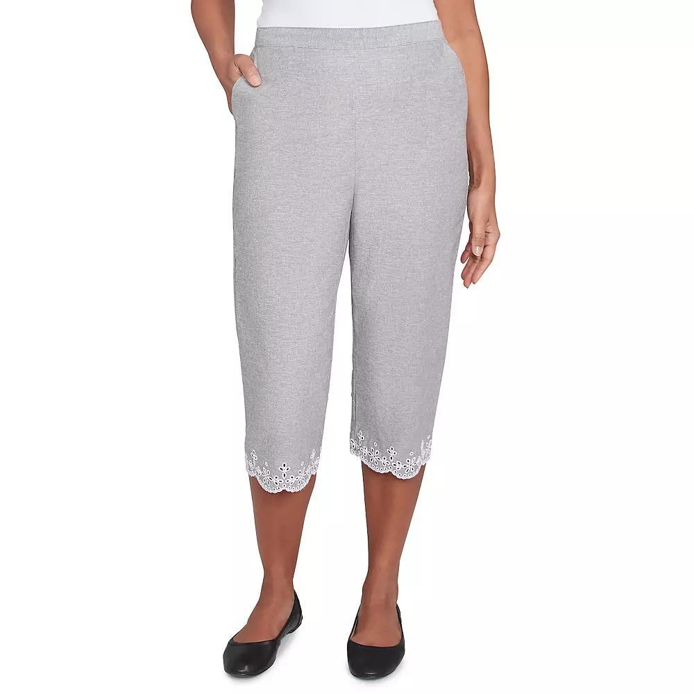 Women's Alfred Dunner Eyelet Embroidered Capri Pants, Size: 10, Gray Product Image