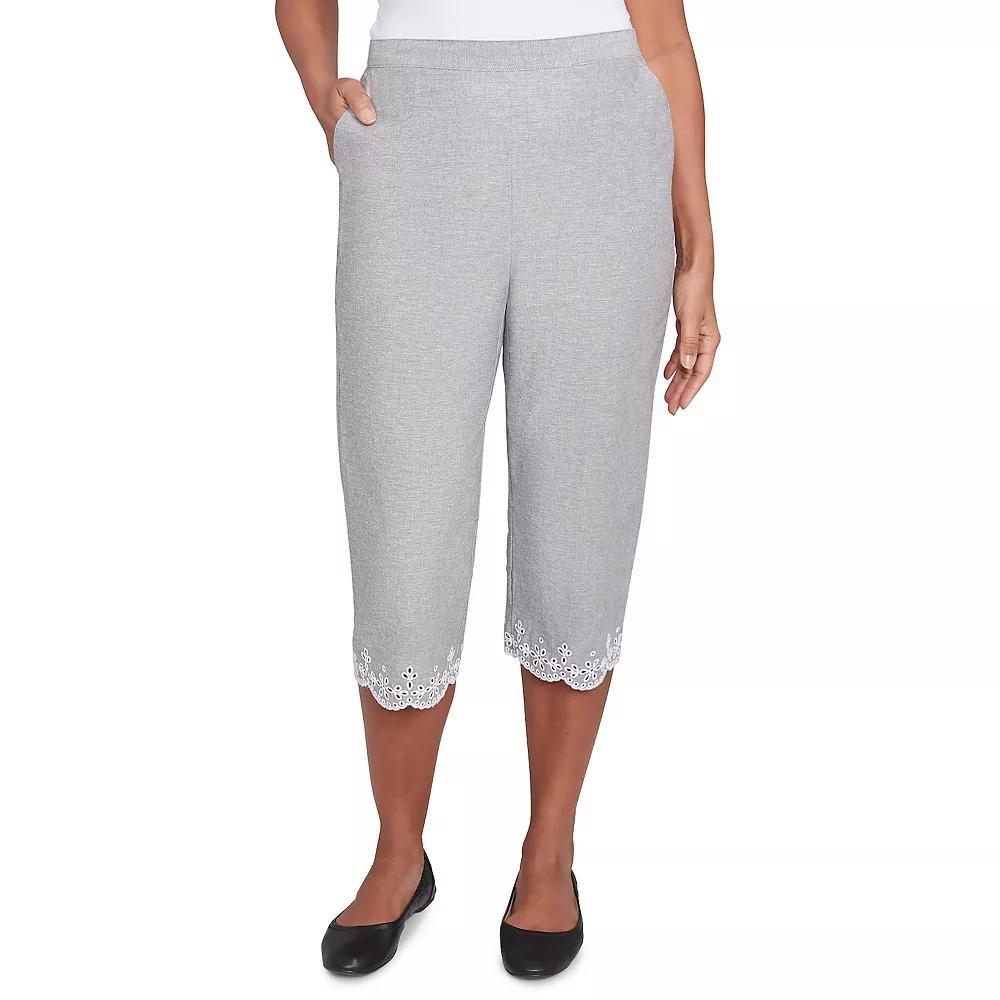 Women's Alfred Dunner Eyelet Embroidered Capri Pants, Size: 10, Gray Product Image