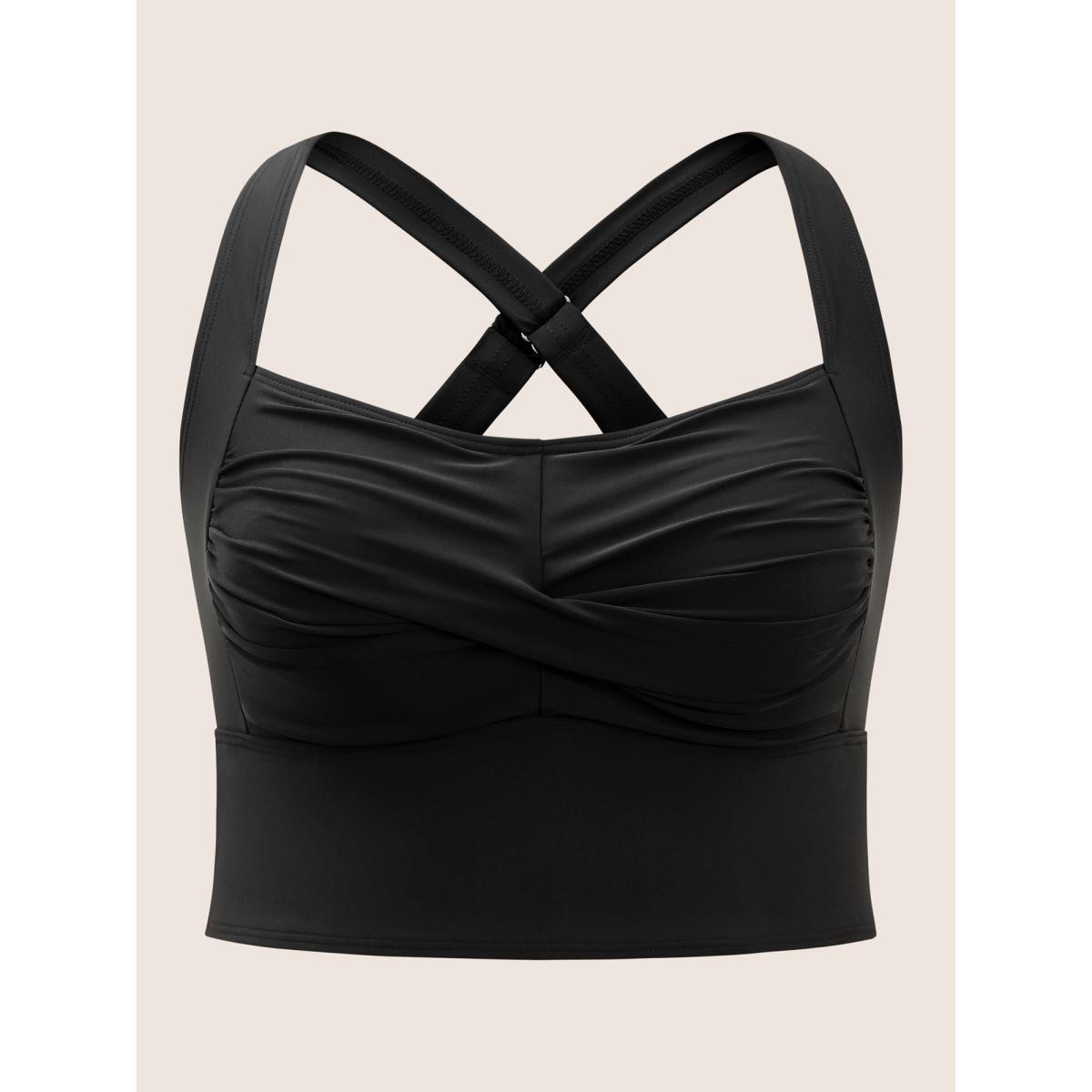 Plus Size Solid Crossover Square Neck Adjustable Straps Swim Top Women's Swimwear Black Beach Twist High stretch Skinny Square Neck Curve Swim Tops BloomChic 22-24/3X Product Image