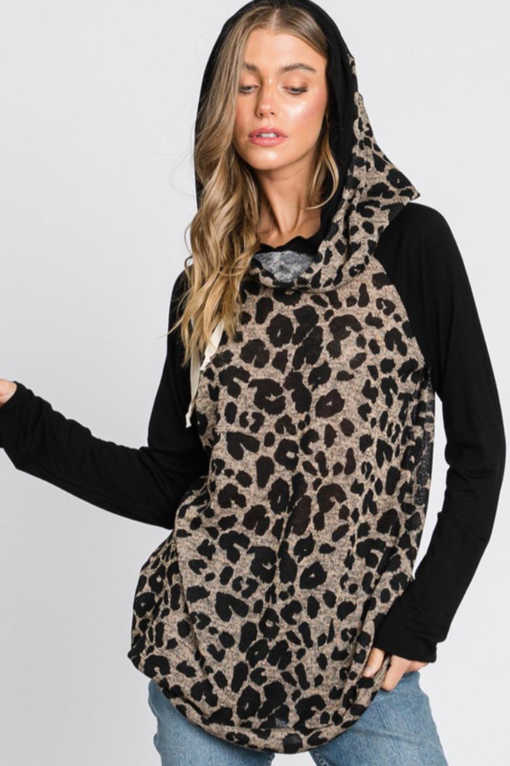 Leopard Print Color Block Hoodie Product Image