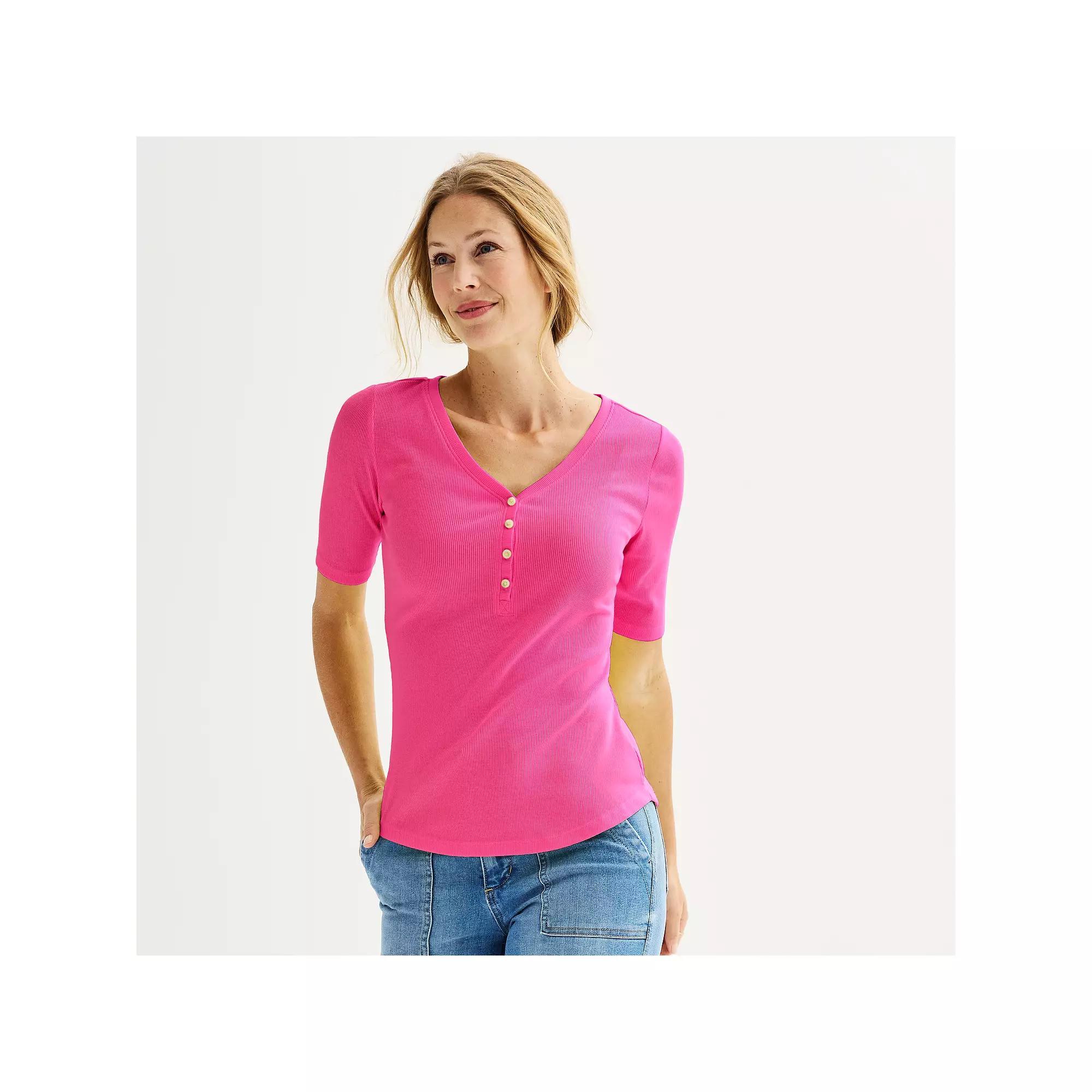 Women's Sonoma Goods For Life® Slim-Fit Henley, Size: Large, Pink Theme Product Image