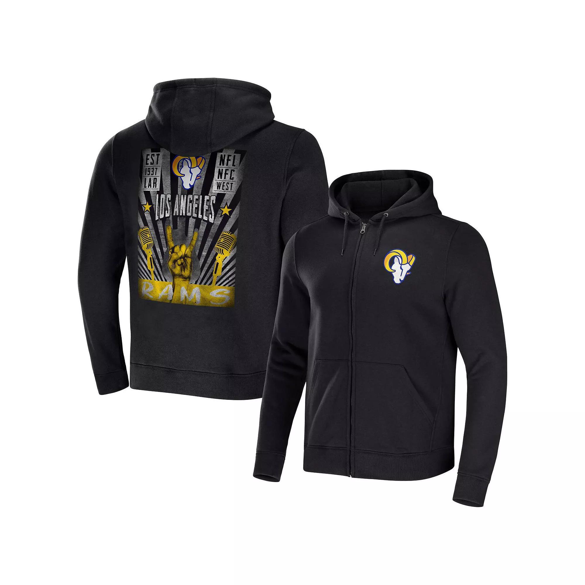 Men's NFL x Darius Rucker Collection by Fanatics Black Los Angeles Rams Rocker Full-Zip Hoodie, Size: Small Product Image