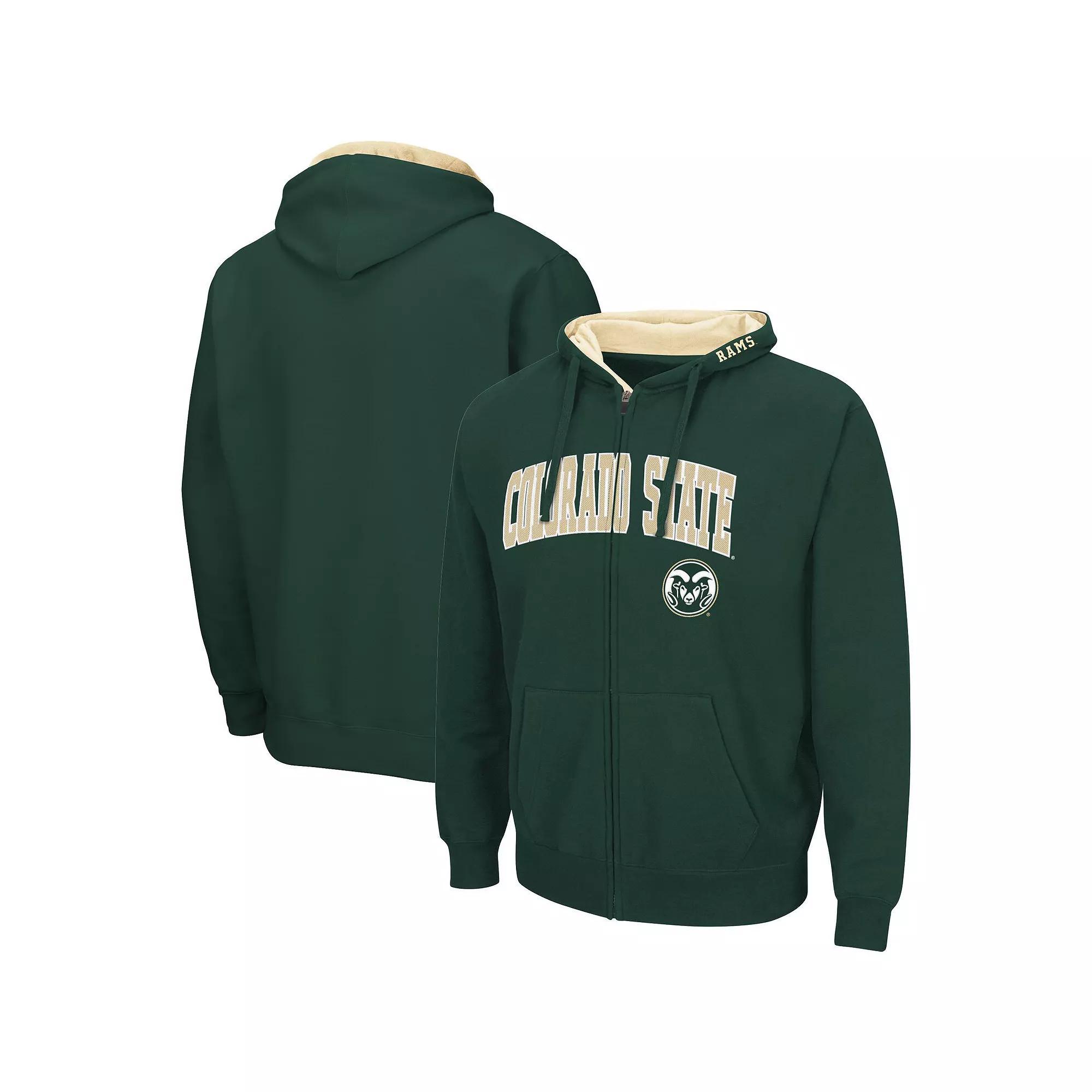 Men's Colosseum Green Colorado State Rams Arch & Logo 3.0 Full-Zip Hoodie, Size: 3XL Product Image