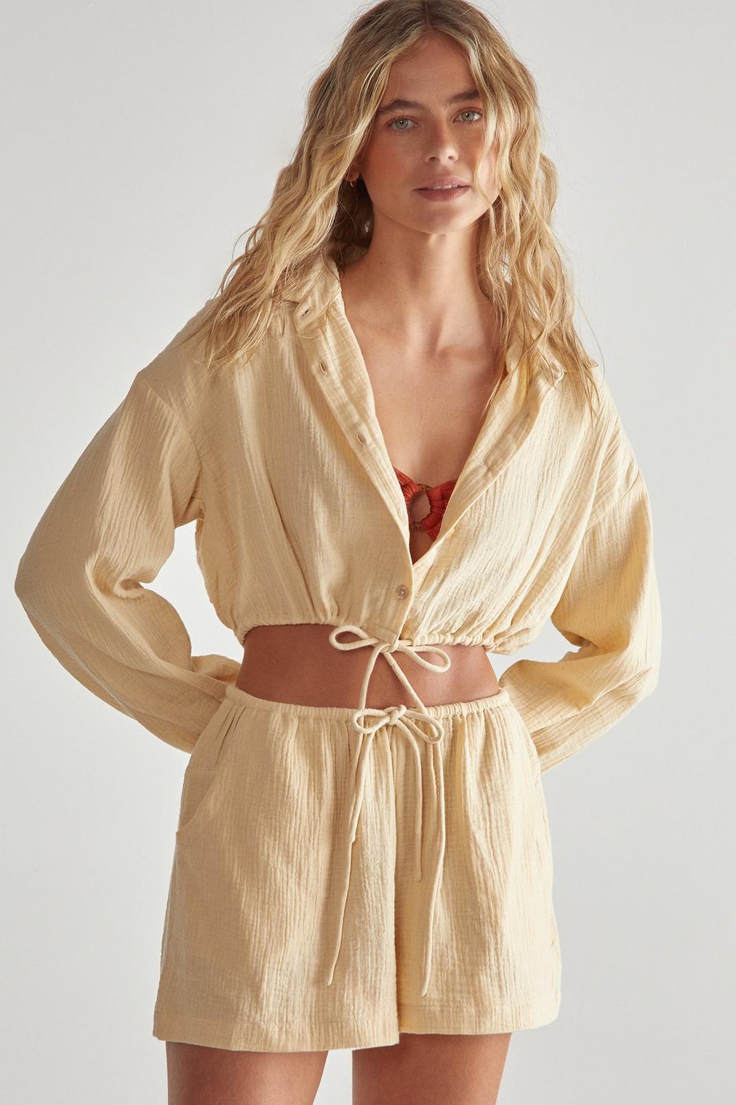 Double Gauze Tie Front Shirt and Short Set Product Image
