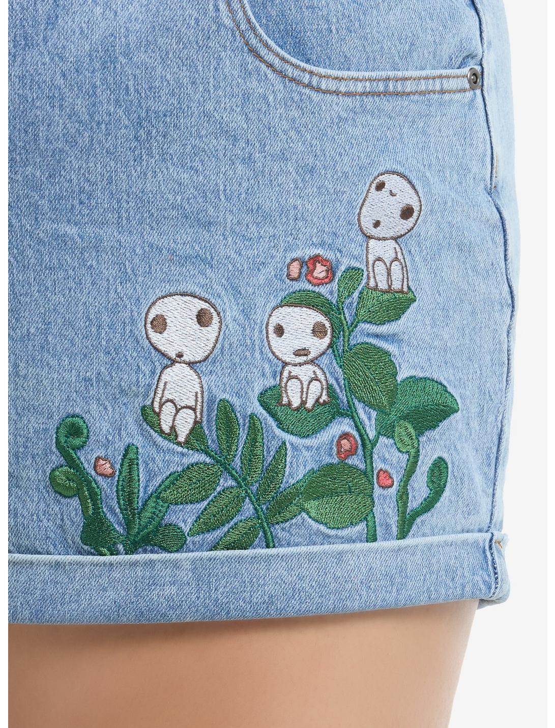 Her Universe Studio Ghibli® Princess Mononoke Kodama Embroidered Denim Mom Shorts Product Image