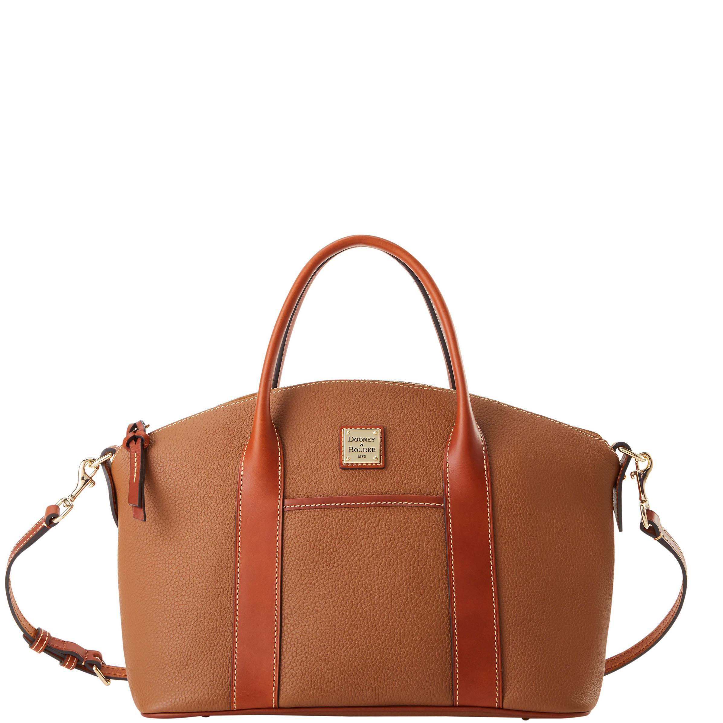 Dooney & Bourke Womens Pebble Grain Madeline Leather Satchel Bag in Caramel Product Image