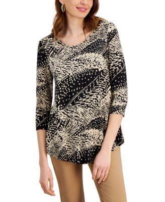 Jm Collection Womens Printed Knit 3/4-Sleeve Top, Created for Macys Product Image