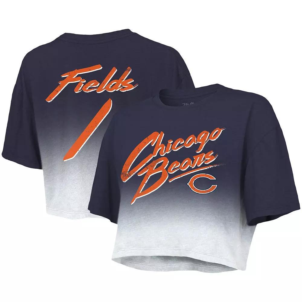 Women's Majestic Threads Justin Fields Navy/White Chicago Bears Drip-Dye Player Name & Number Tri-Blend Crop T-Shirt, Size: 2XL, Blue Product Image