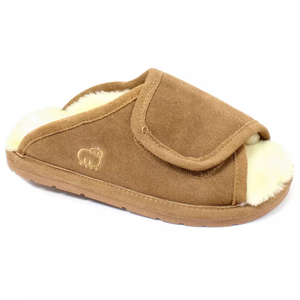 Mykos Women's Suede Peep-Toe Wrap Slippers, Size: Medium, Brown Product Image