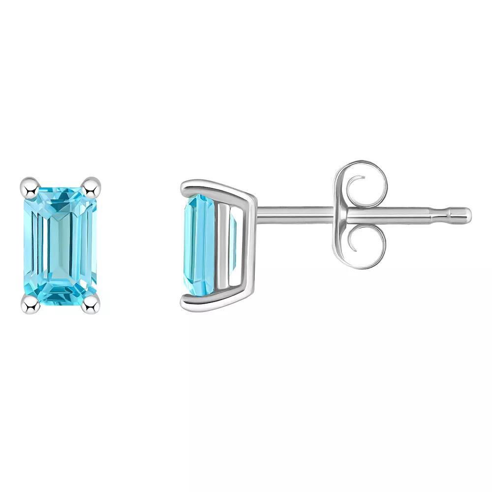 14k White Gold Emerald Cut Birthstone Stud Earrings, Women's, Blue Topaz Dec Product Image