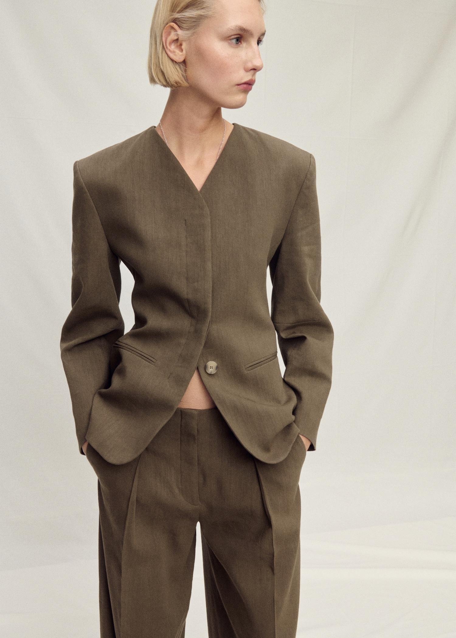 Seamless linen suit blazer - Women | MANGO USA Product Image