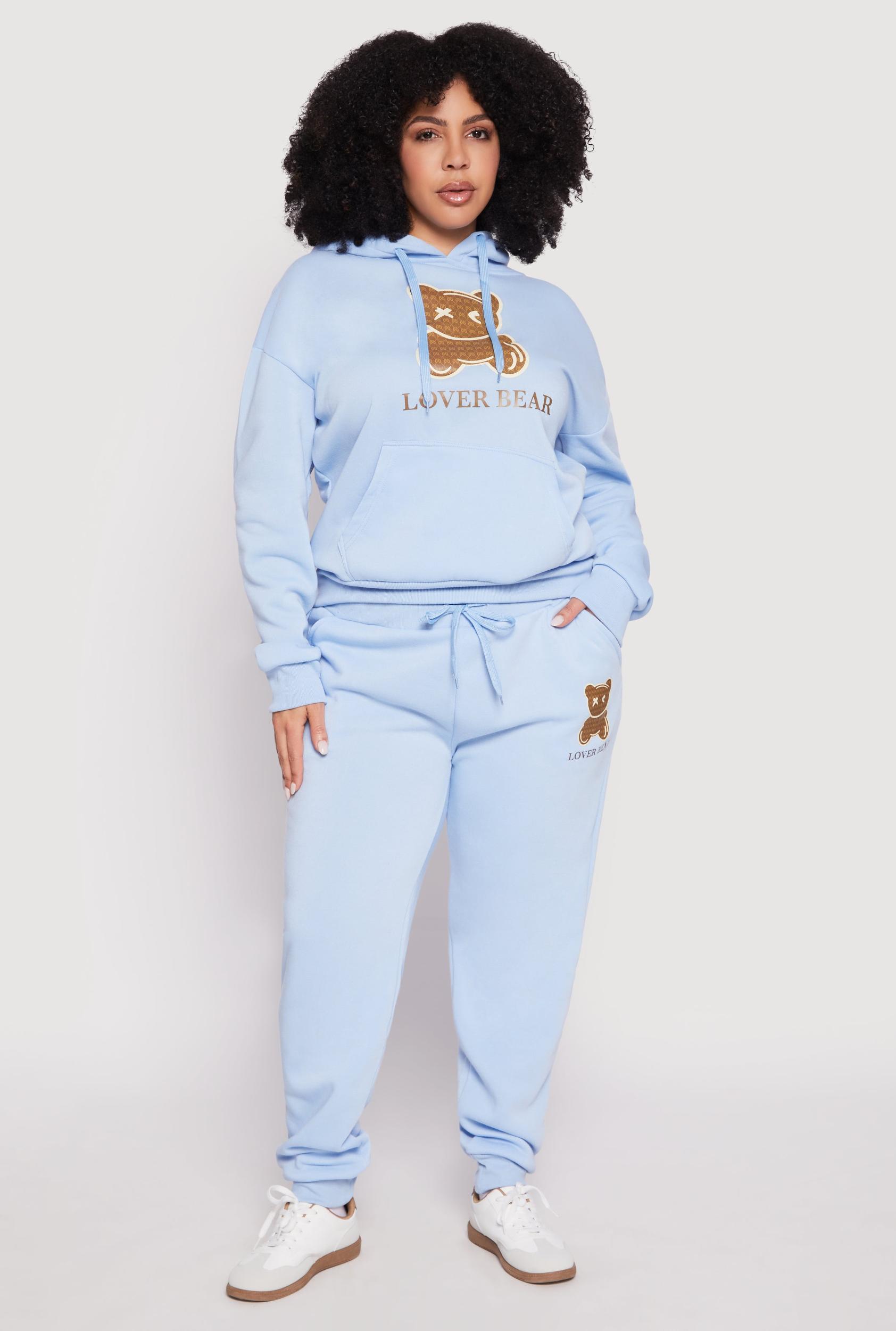 Womens Plus Size Fleece Lover Bear Graphic Joggers Product Image