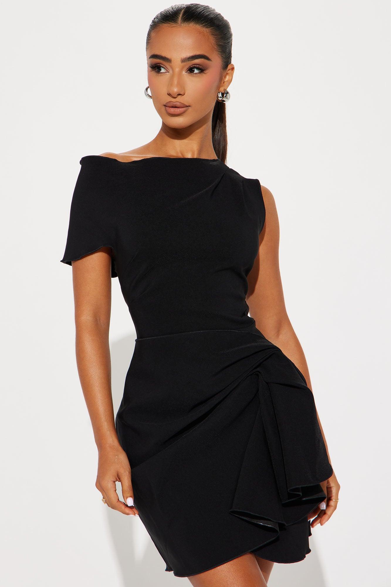 Feel The Vibe Ruched Mini Dress - Black Product Image