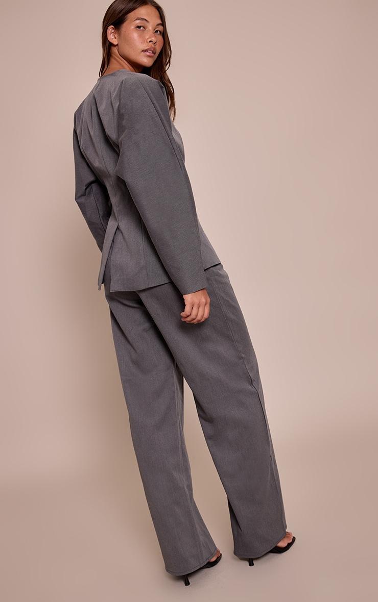 Charcoal Grey Premium Woven Tailored Wide Leg Pleated Pants Product Image