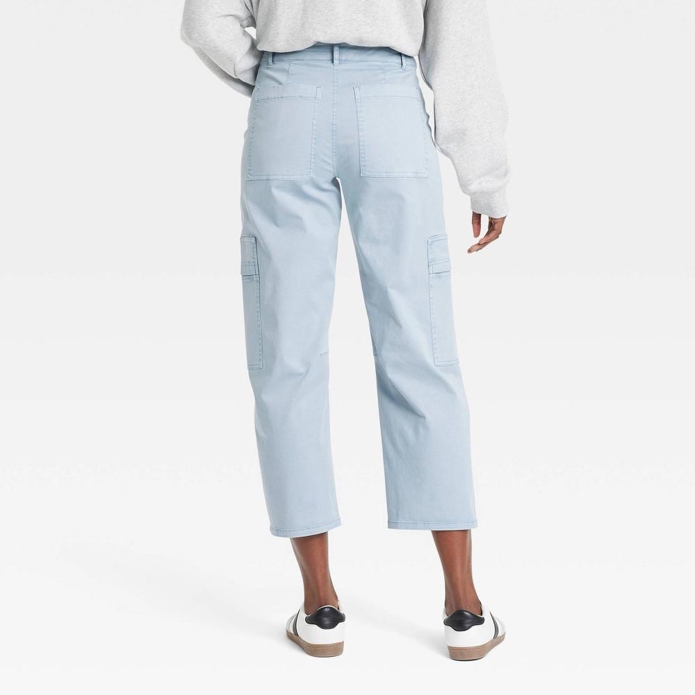 Women's Mid-Rise Barrel Leg Cargo Pants - Universal Thread™ Light Blue 10: Ankle Length, Twill Product Image