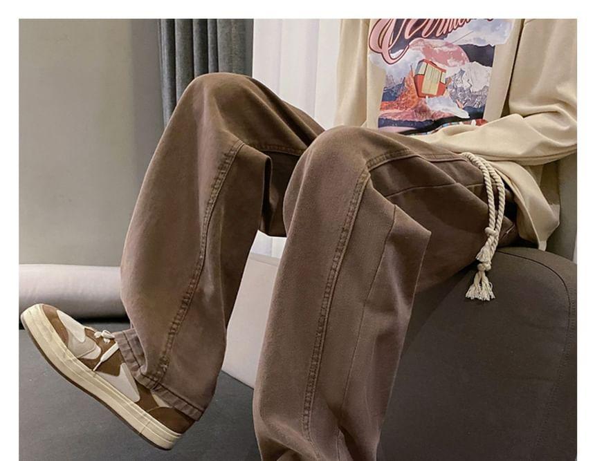 High-Waist Drawstring Straight Leg Jeans Product Image