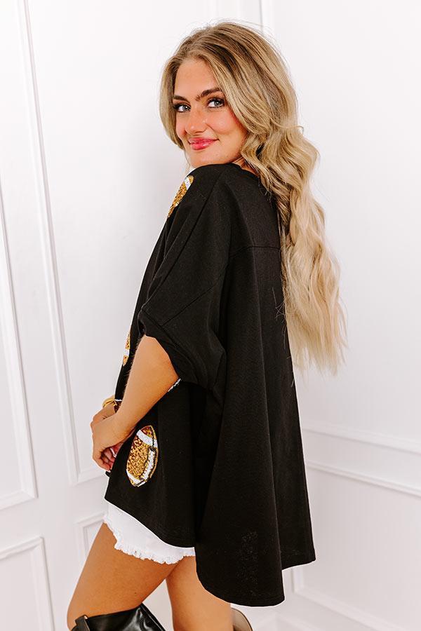 Game Day Charm Sequin Oversized Tee in Black Product Image