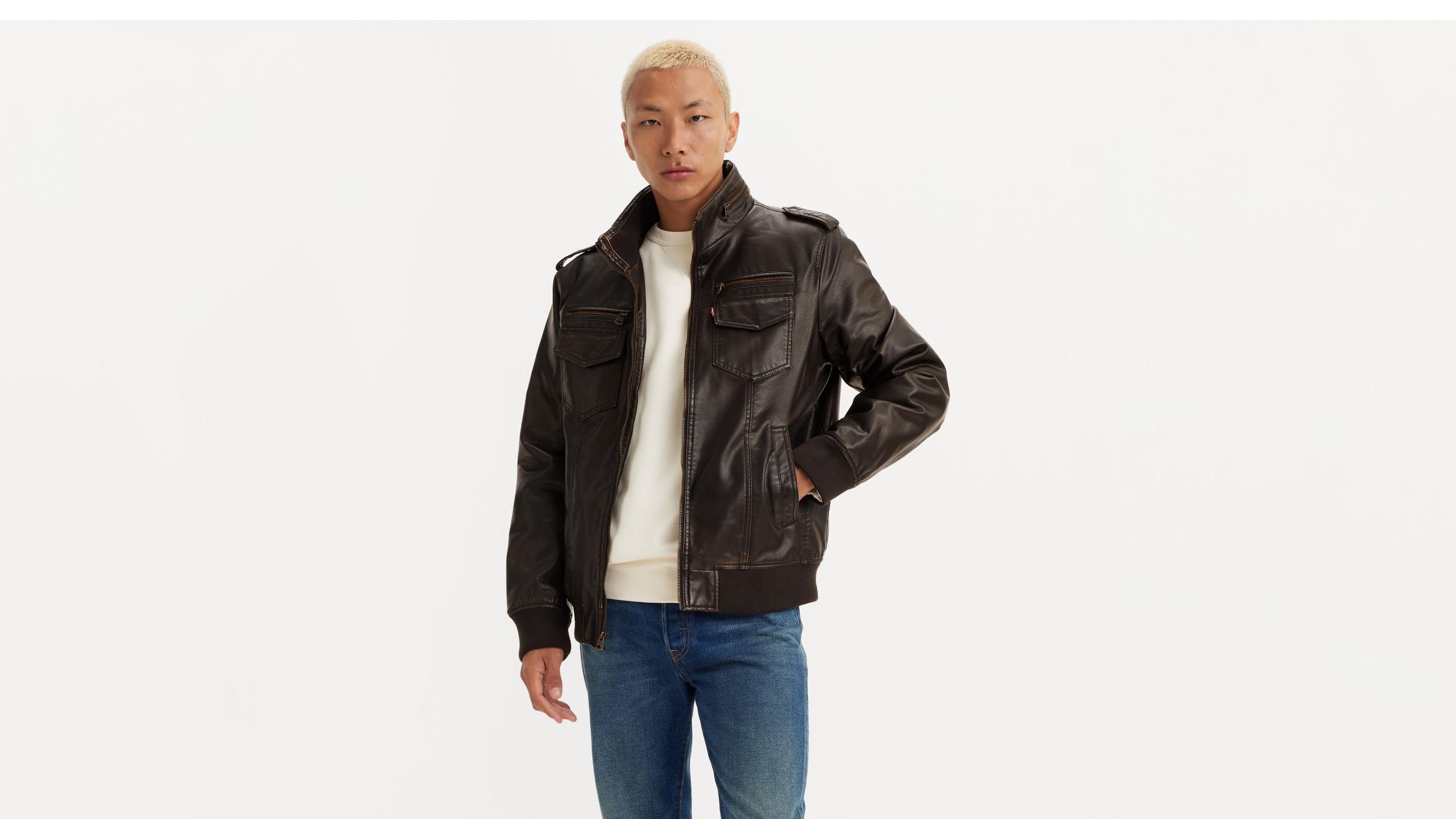 Faux Leather Aviator Bomber Jacket Product Image