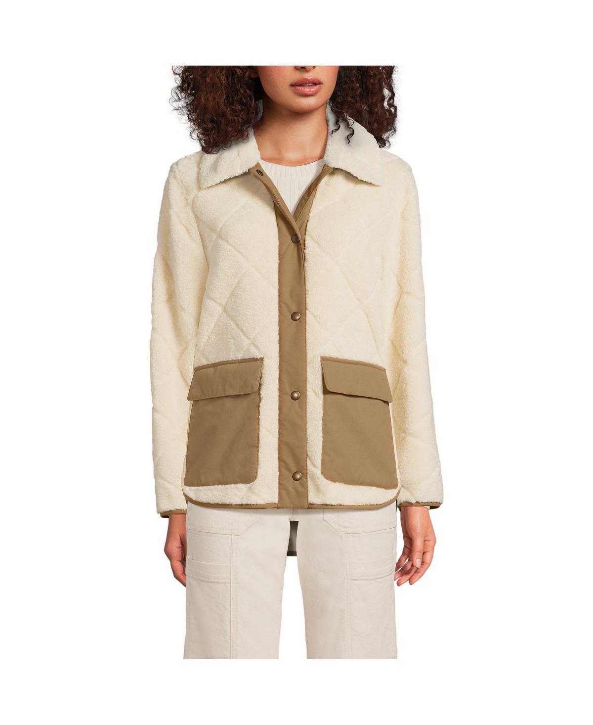 Womens Lands' End Sherpa Fleece Quilted Jacket, Women's, Size: Large, Ivory Pearl Product Image