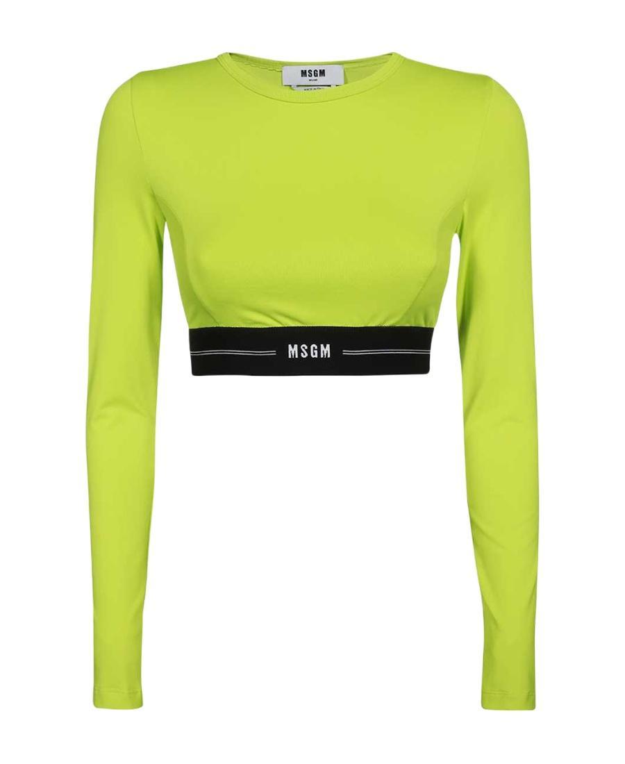 MSGM Long Sleeve Crop Top In Green Product Image