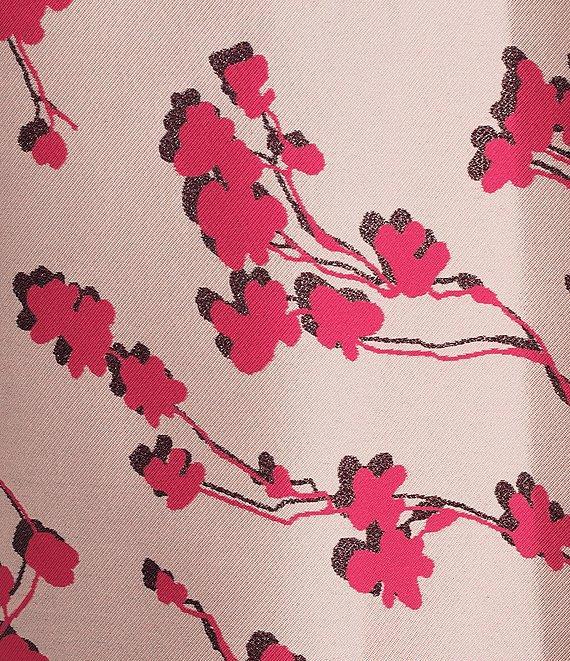 Caroline Rose Cherry Blossom Print Satin Jacquard Notch Collar 3/4 Sleeve Open-Front Statement Jacket Product Image
