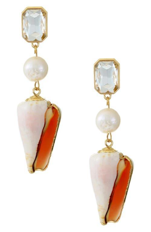 Womens Golden Rimmed 18K Gold-Plated, Cubic Zirconia, Shell & Freshwater Pearl Drop Earrings Product Image