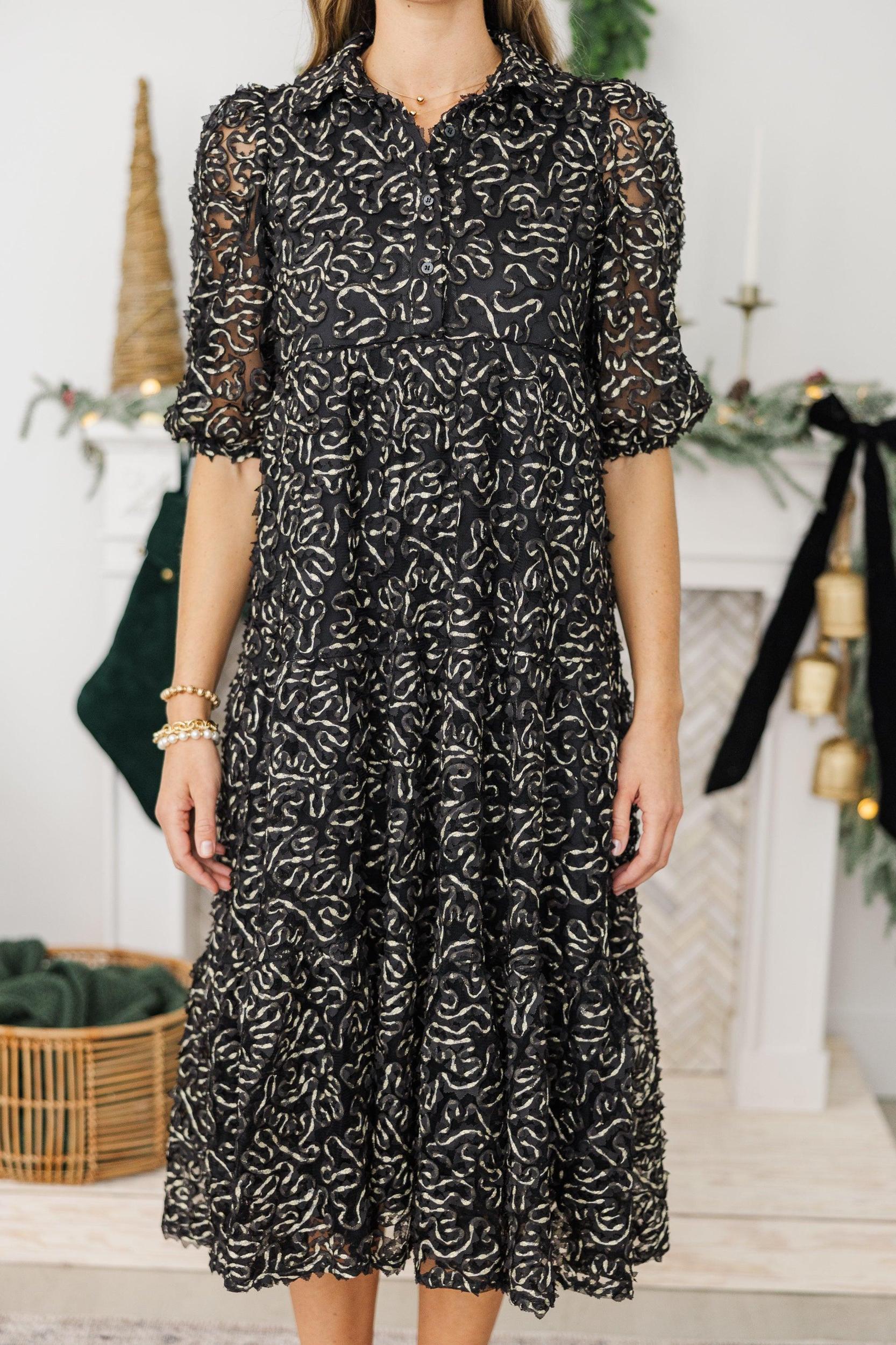 NURSING COLLECTION: Love Found Black Textured Tiered Midi Dress Female Product Image