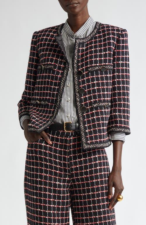 ST JOHN St. John Collection Windowpane Check Mixed Media Crop Jacket In Black/haute Red/pearl Multi Product Image