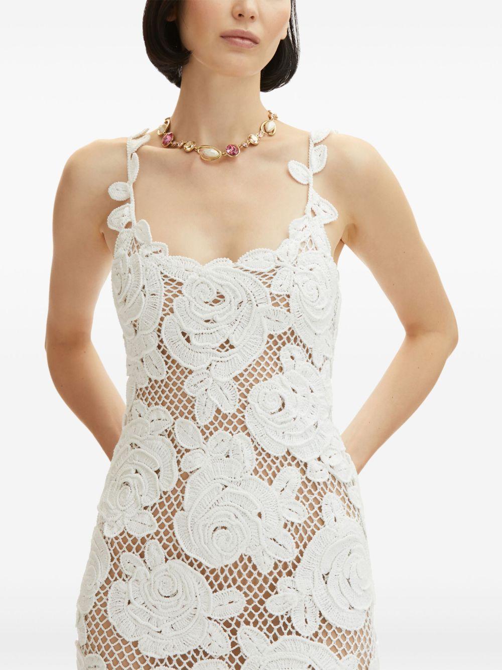 rose-embroidered crochet-knit midi dress Product Image