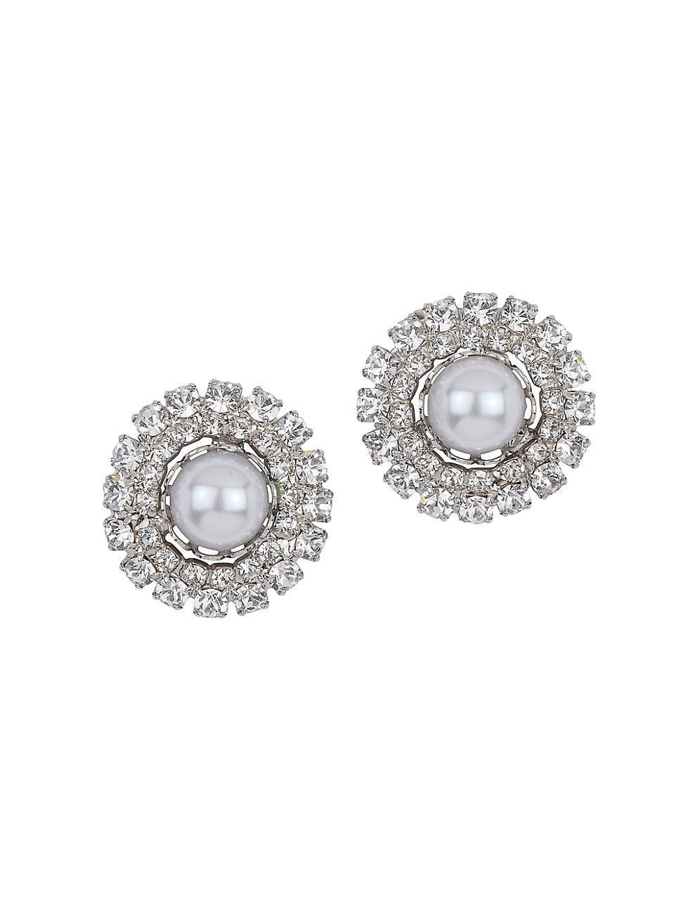 Womens Antinea Rhodium-Plated, Imitation Pearl & Crystal Earrings Product Image