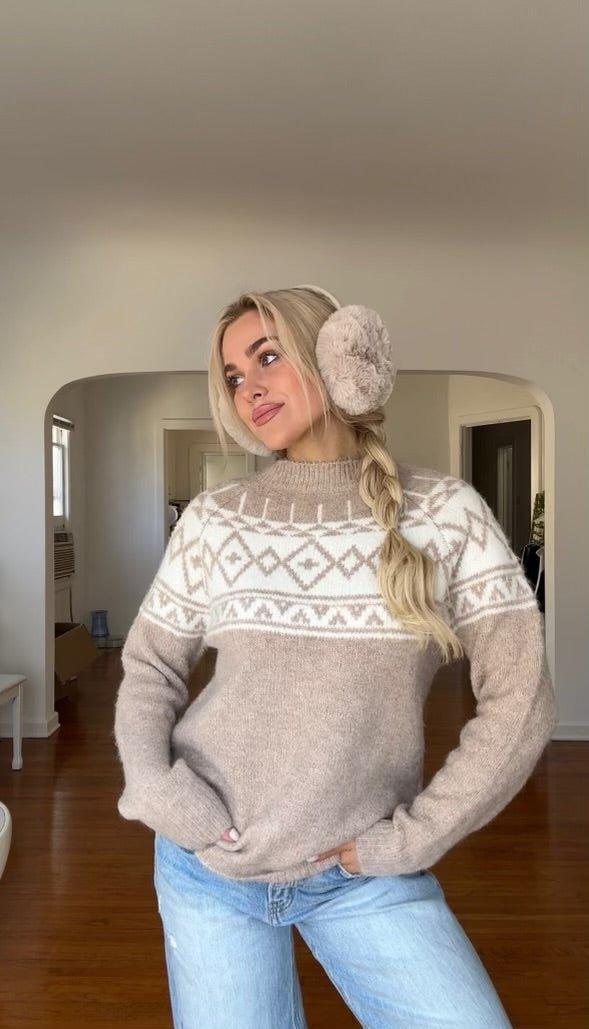 Taupe Aztec Print Mock Neck Sweater - FINAL SALE Product Image
