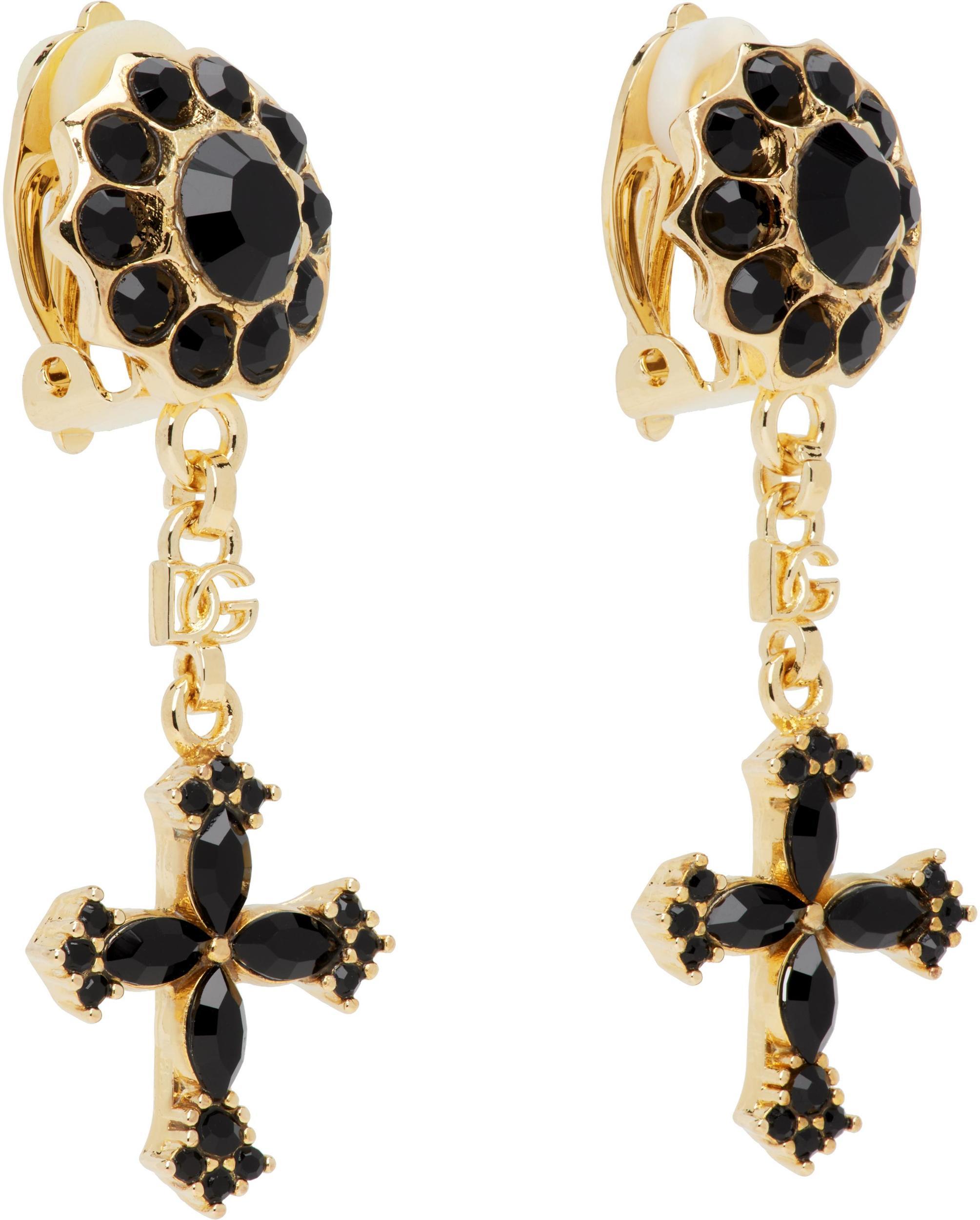DOLCE & GABBANA Gold & Black Cross Drop Earrings Product Image