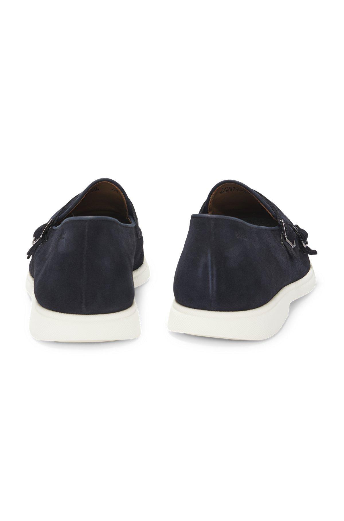 BOSS - Suede monk shoe with contrast outsole - Dark Blue Product Image