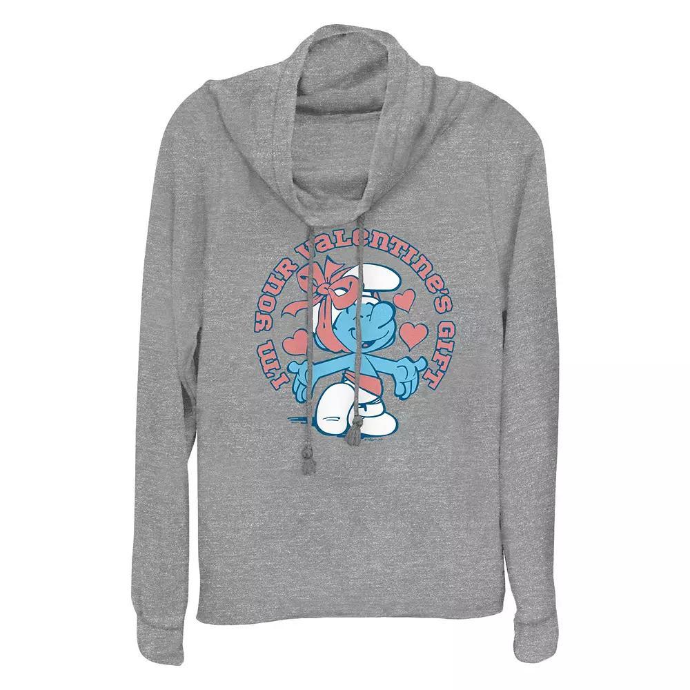 Plus Size Smurfs I'm Your Valentine's Gift Cowlneck Graphic Lightweight Long Sleeve, Women's, Size: 1XL, Gray Grey Product Image