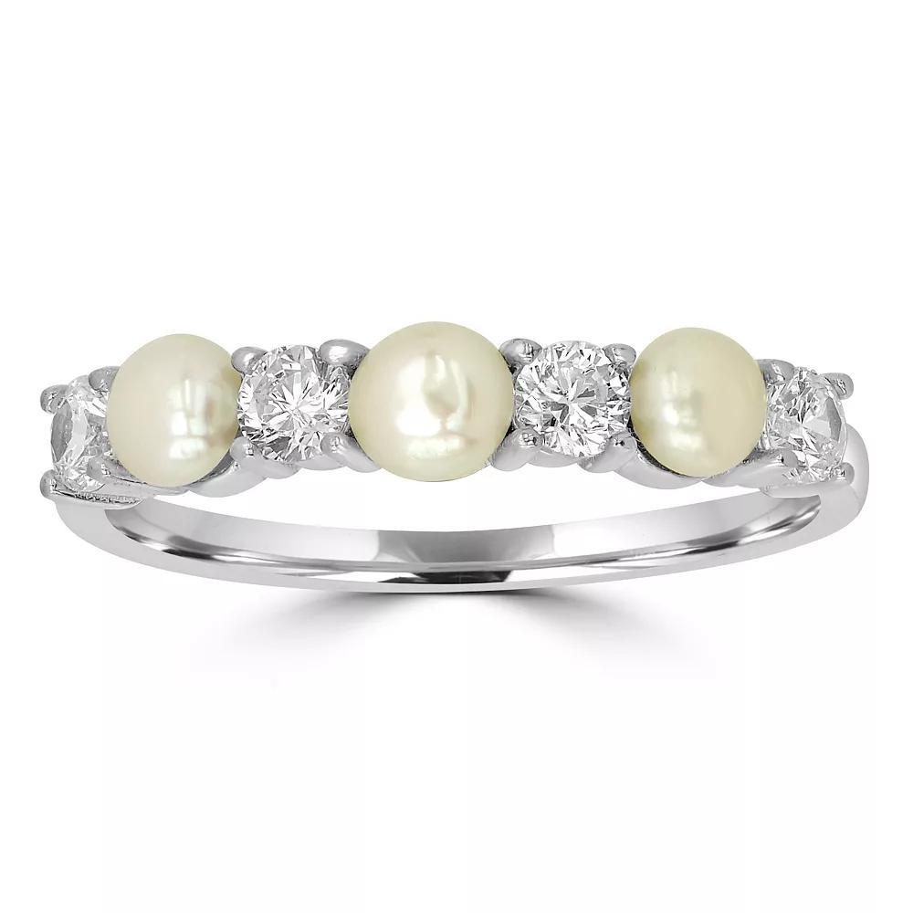 Gemistry Sterling Silver Freshwater Cultured Pearl & Cubic Zirconia Band Ring, Women's, Size: 7 Product Image