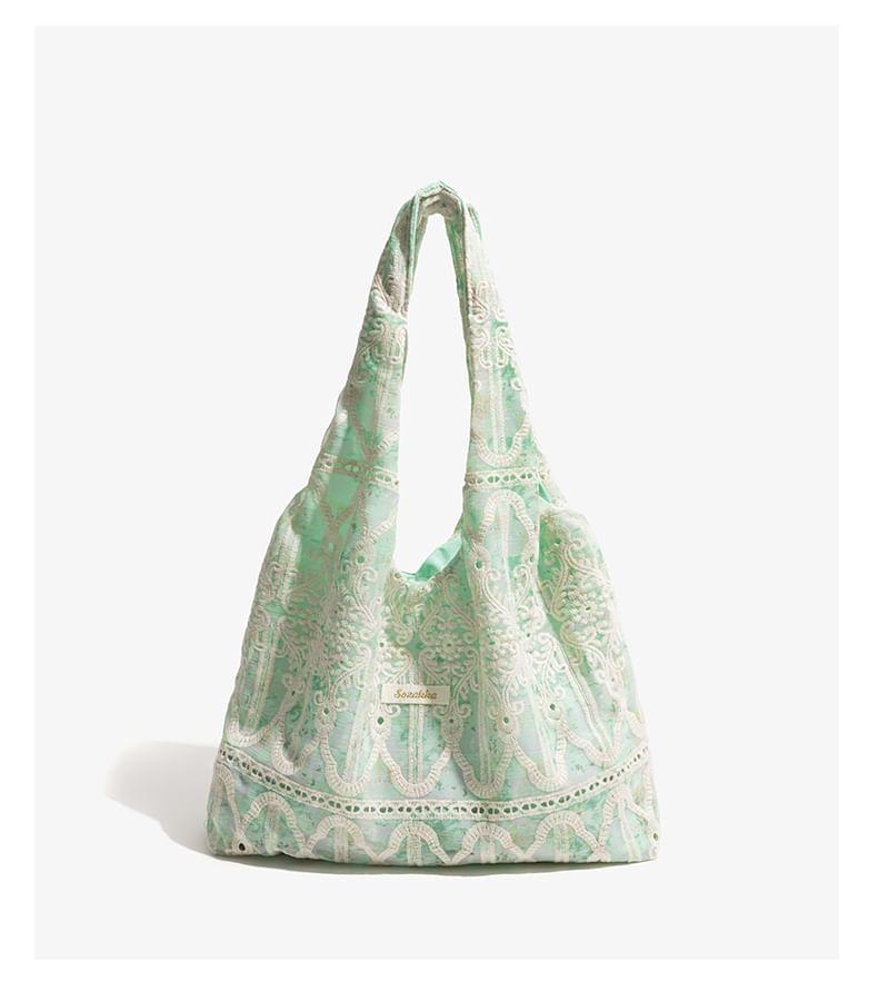 Floral Print Lace Trim Tote Bag Product Image