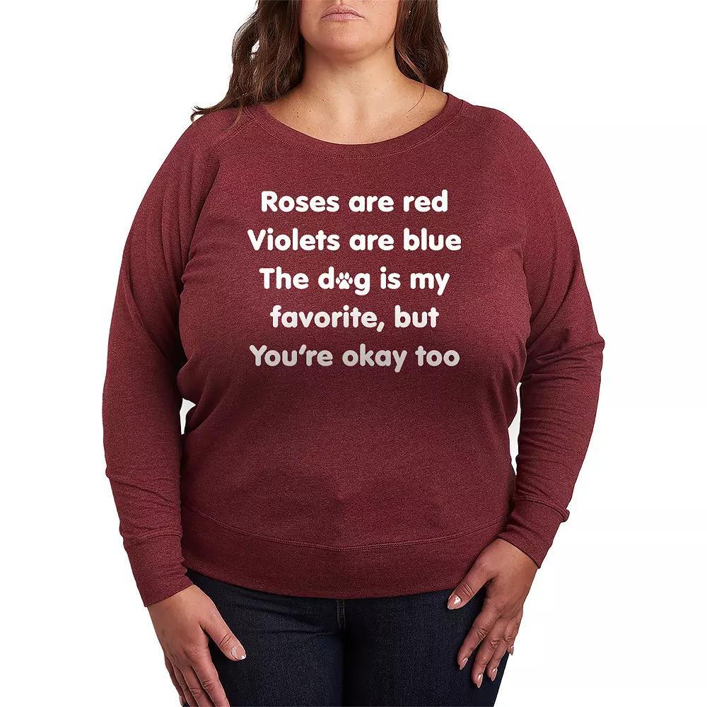 Plus Size The Dog Is My Favorite French Terry Long Sleeve Tee, Womens Grey Dark Red Product Image