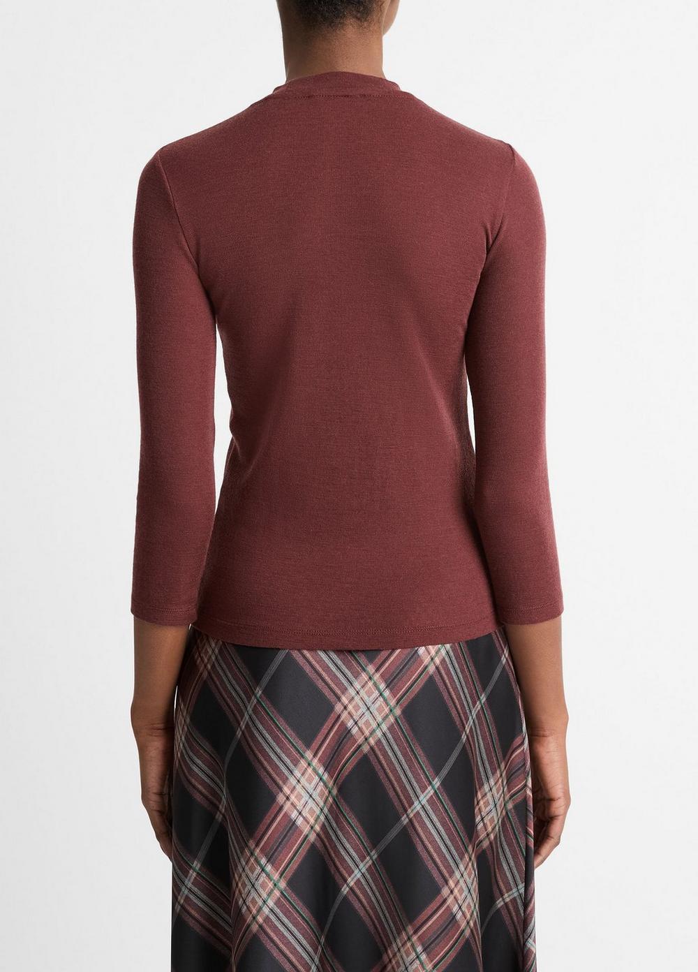 Womens Wool Three-quarter-Sleeve Mock-Neck Top, Dark Rosewood, Size M Vince Product Image