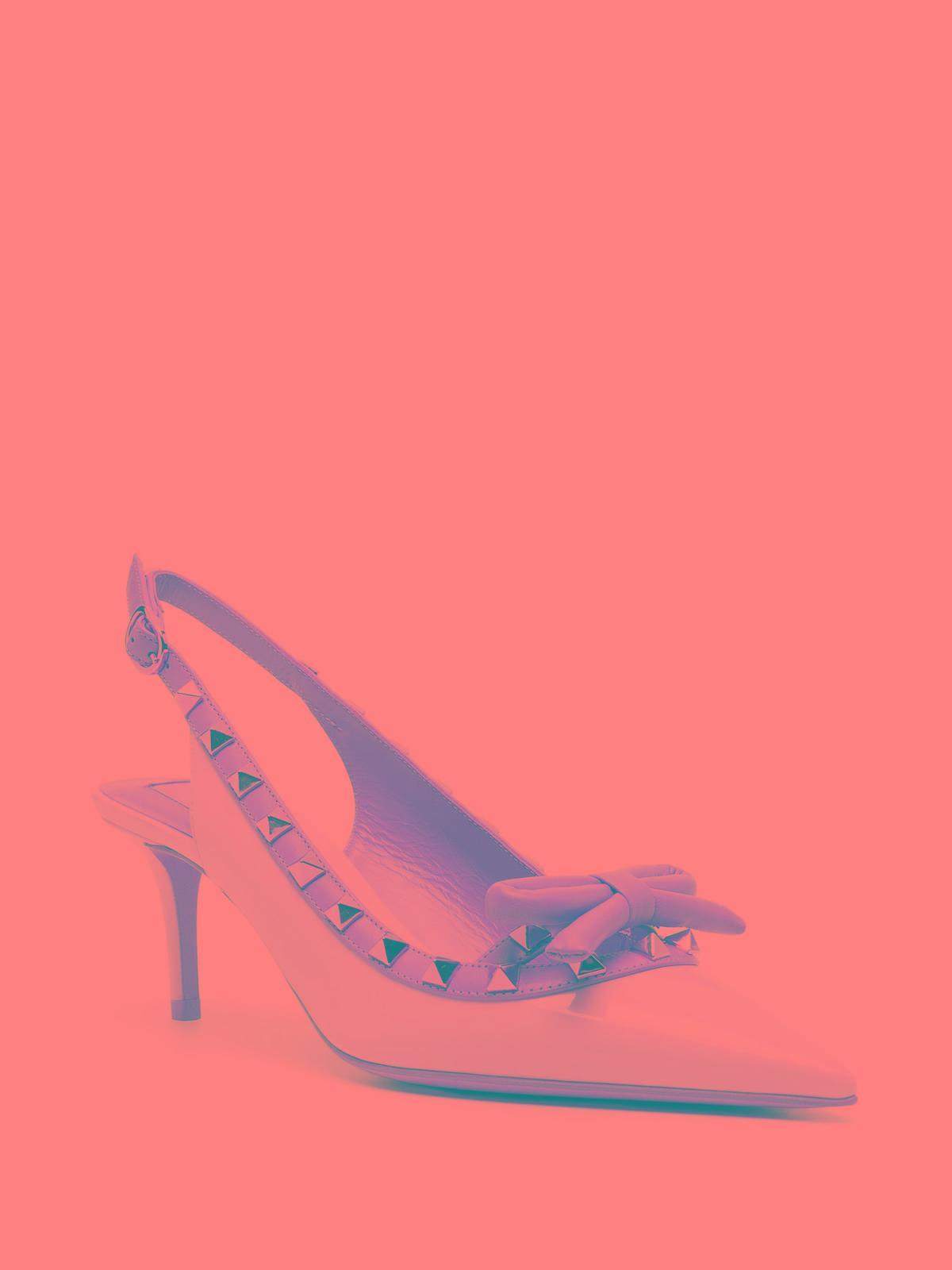 VALENTINO GARAVANI Rockstud Bicolor Bow Slingback Pumps In White Product Image