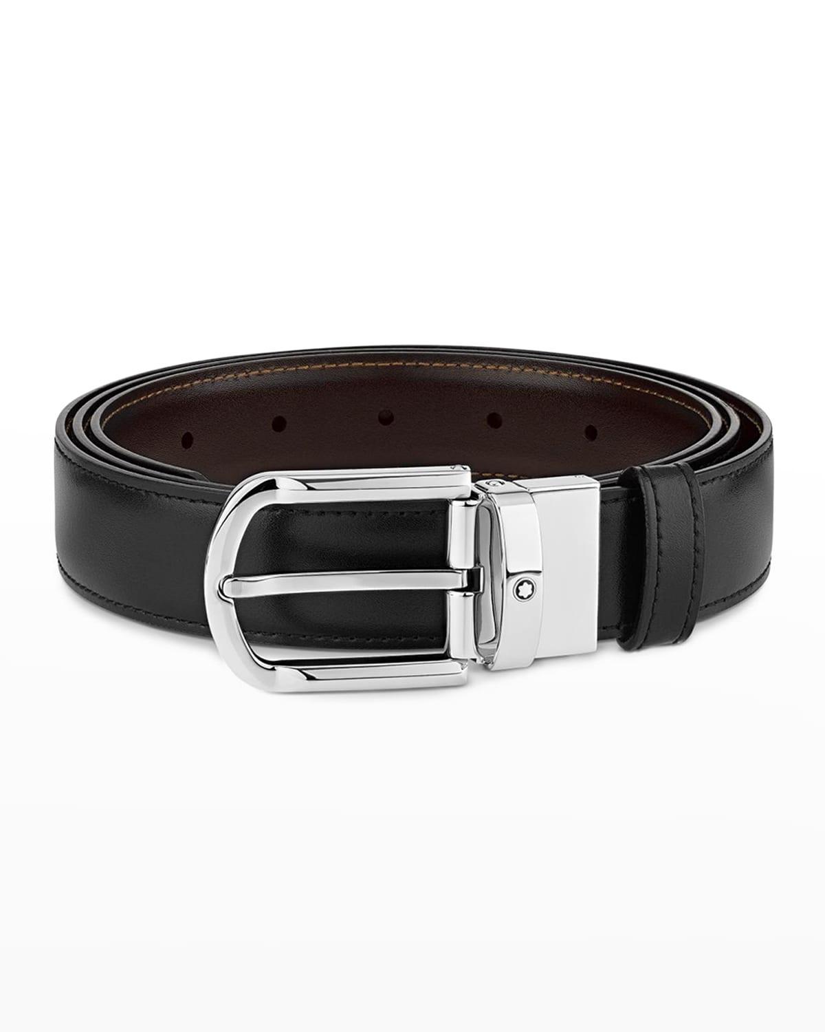 Montblanc Mens Shiny Palladium-Coated Reversible Leather Belt Product Image