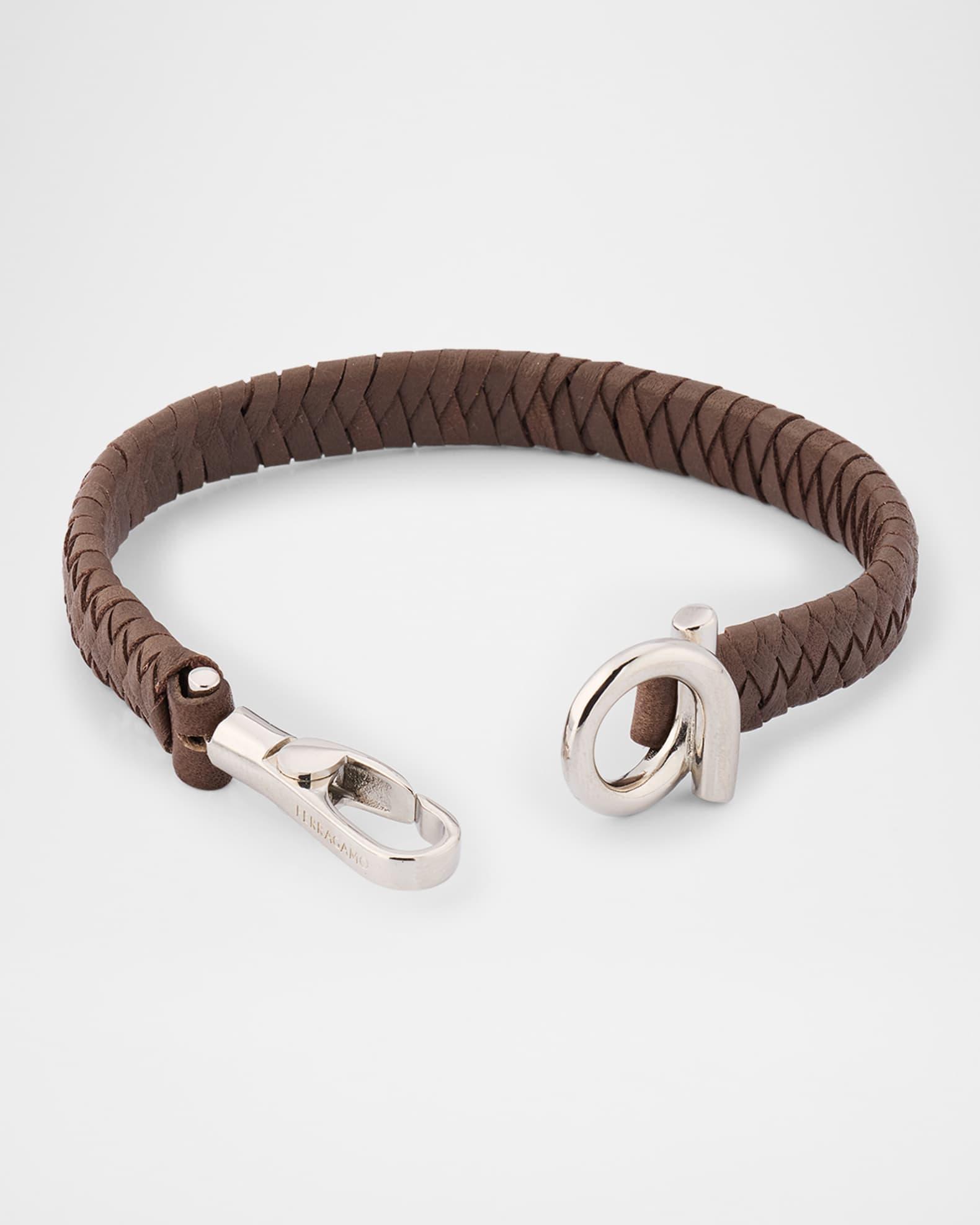 Men's Woven Leather Gancio Bracelet Product Image